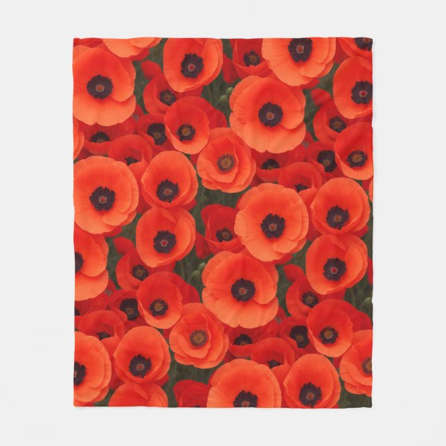 Poppy flower pattern fleece blanket (Front)