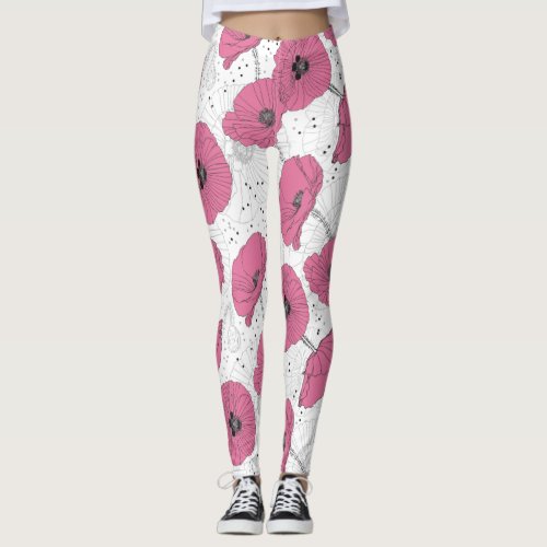 Poppy Flower Pattern leggings