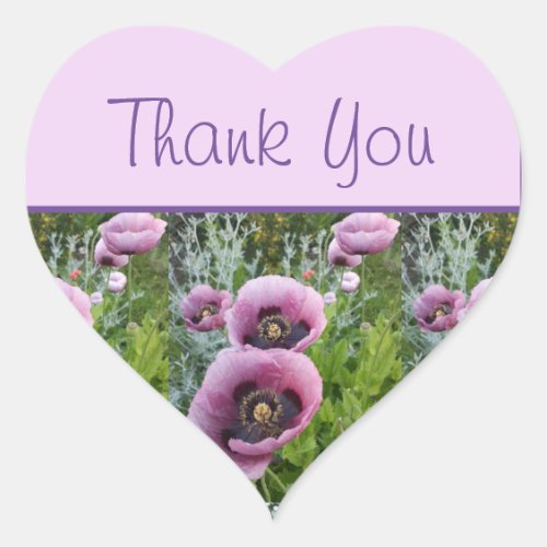 Poppy Flower Purple Pink floral Thank You Sticker