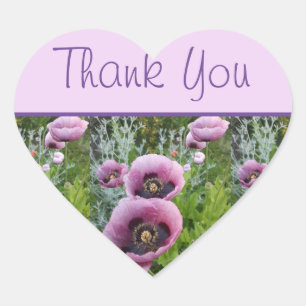 Poppy Flower Purple Pink floral Thank You Sticker