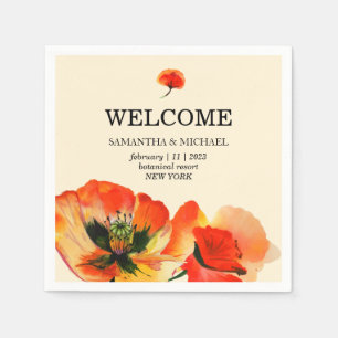 Poppy Flower Red Beige Classic Wedding Napkins