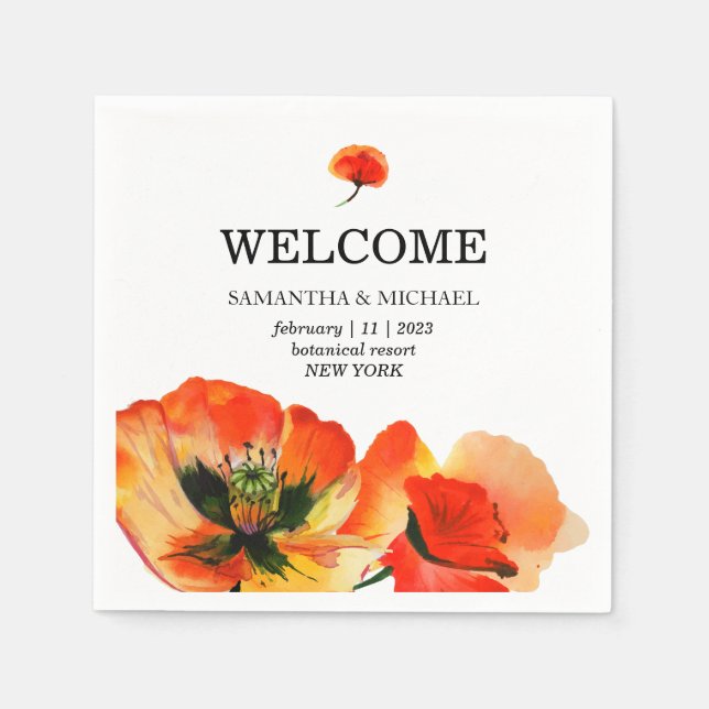 Poppy Flower Red Classic Wedding Napkins (Front)