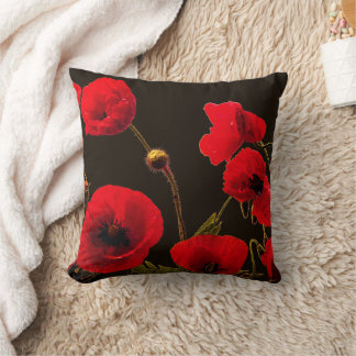 Poppy Flower Red Floral Watercolor Effect Abstract Throw Pillow