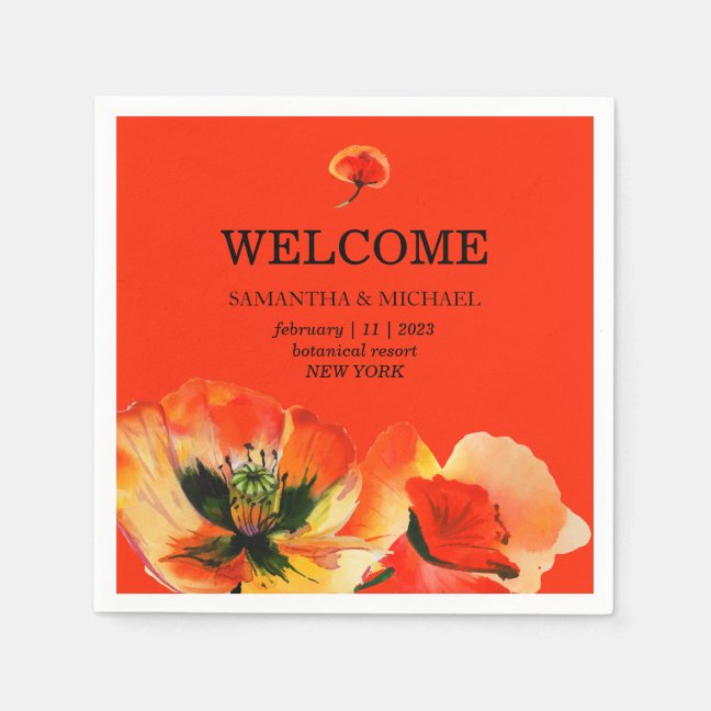 Poppy Flower Red oRANGE Classic Wedding Napkins