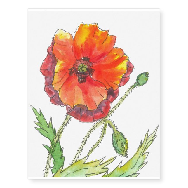 Poppy Flower spring painting Temporary Tattoos (Front)