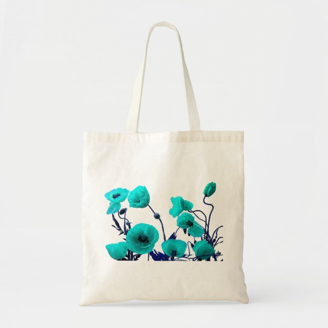 Poppy Flower Turquoise Floral Wedding Bridesmaid Tote Bag (Front)