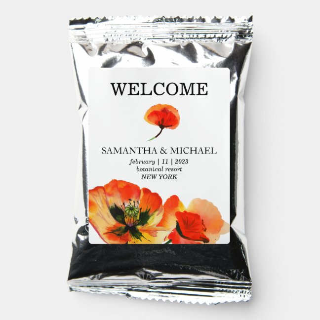 Poppy Flower Watercolor Drawing Wedding Coffee Drink Mix