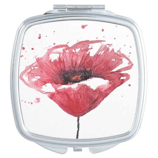 Poppy flower, watercolor makeup mirror (Front)