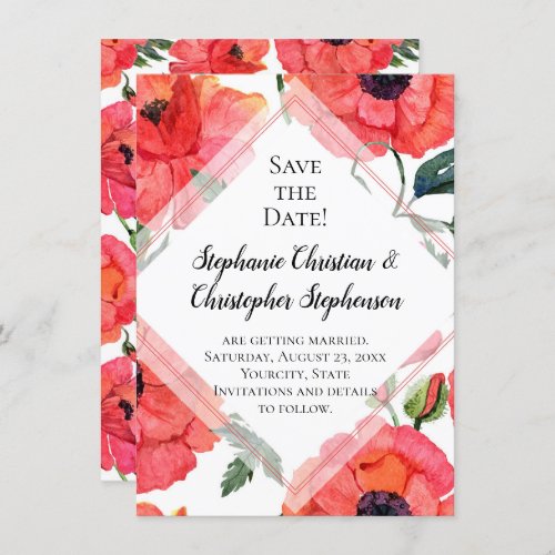 Poppy Flower Watercolor Red Floral Save the Date Invitation