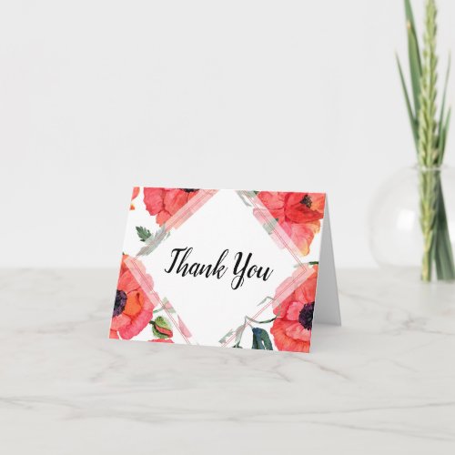 Poppy Flower Watercolor Red Floral Thank You