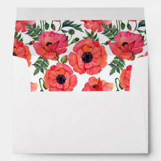 Poppy Flower Watercolor Red Floral Wedding Envelope