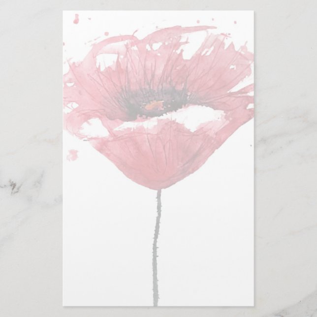 Poppy flower, watercolor stationery (Front)