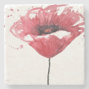 Poppy flower, watercolor stone coaster