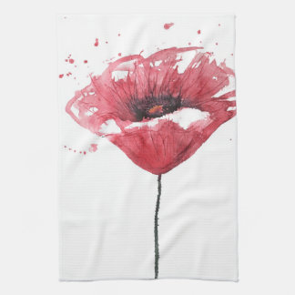 Poppy flower, watercolor towel