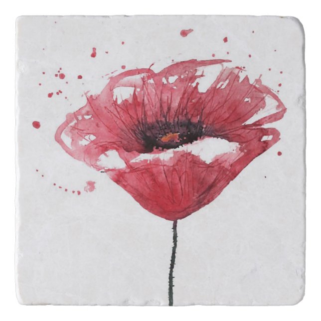Poppy flower, watercolor trivet (Front)