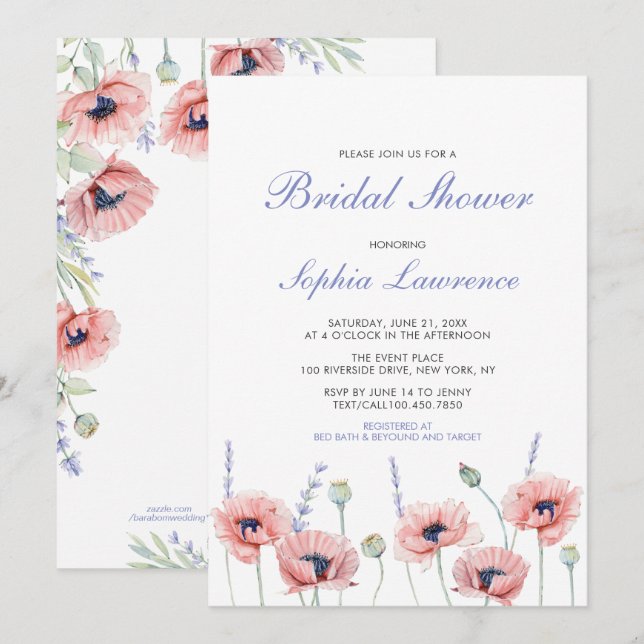 Poppy Flower Wedding Bridal Shower Invitation (Front/Back)