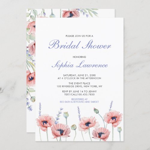 Poppy Flower Wedding Bridal Shower Invitation