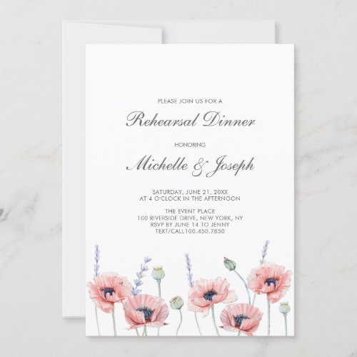 Poppy Flower Wedding Rehearsal Dinner Invitation