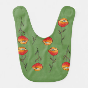 Poppy Flower With Eye Acorns Baby Bib