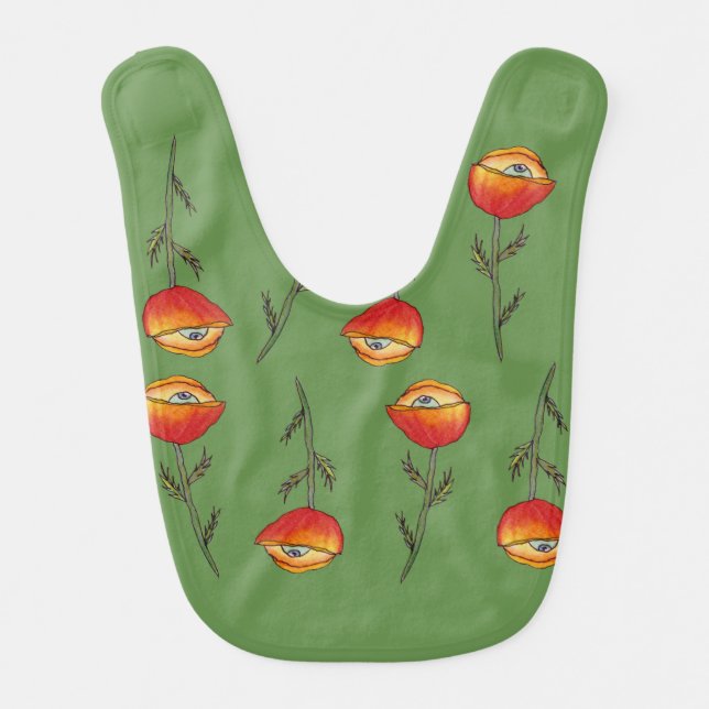 Poppy Flower With Eye Acorns  Baby Bib (Front)