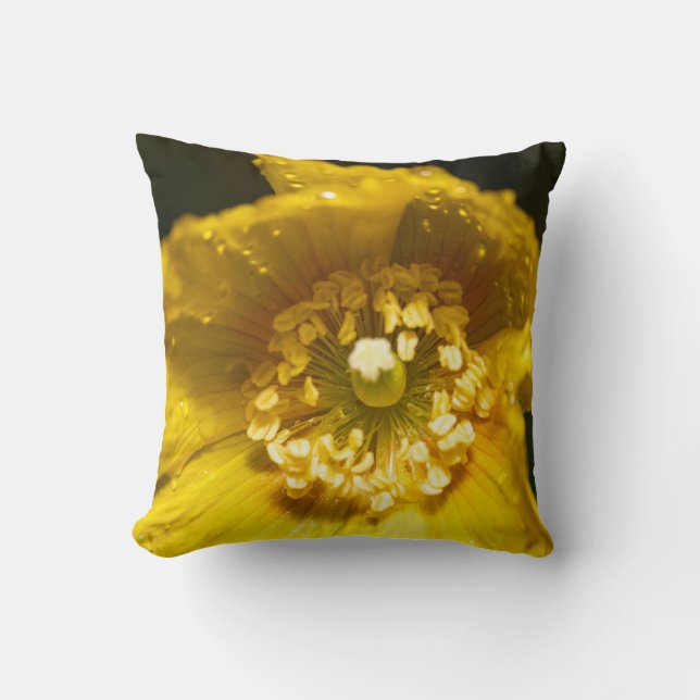  Poppy Flower Yellow Throw Pillow (Front)