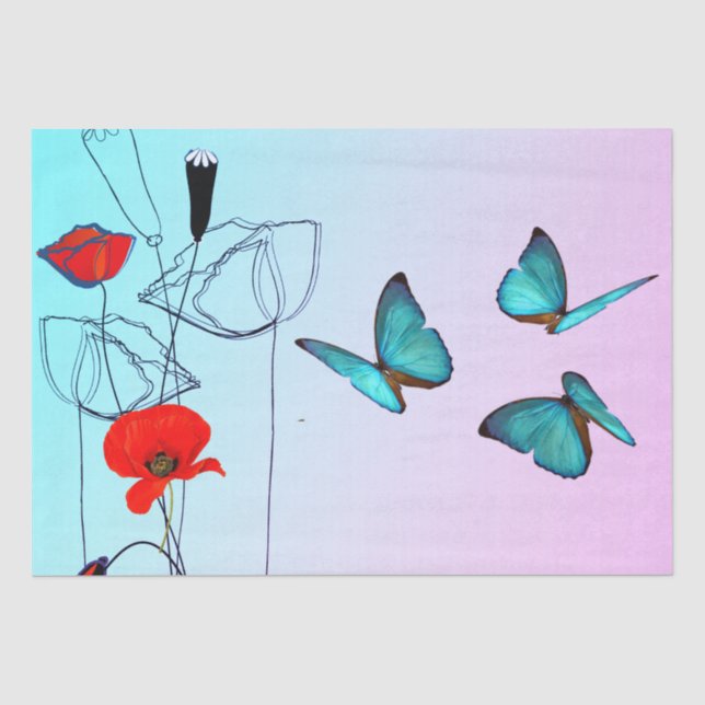 Poppy  Flowers and Butterfly Decoupage  Tissue Paper (Front)
