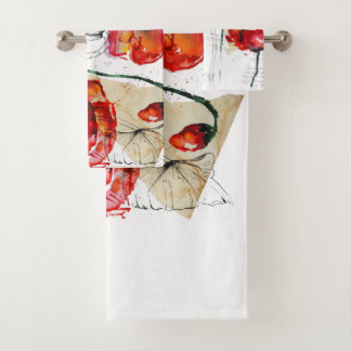 Poppy flowers bath towel set