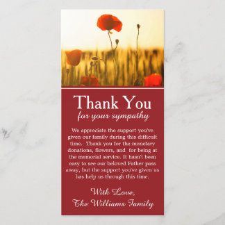 Poppy Flowers Bereavement Memorial Thank You Card