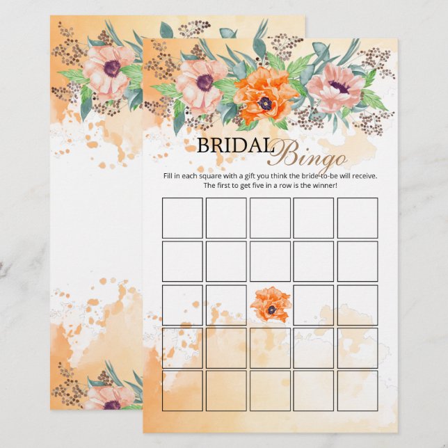 Poppy flowers bridal bingo game (Front/Back)
