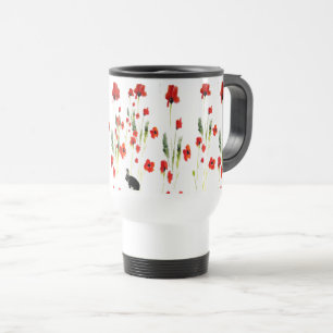 Poppy Flowers Bunny Rabbit Floral Travel Mug