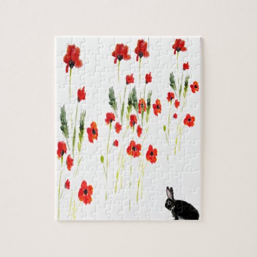 Poppy Flowers Bunny Rabbit Jigsaw Puzzle
