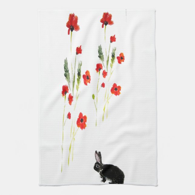 Poppy Flowers Bunny Rabbit Towel (Vertical)