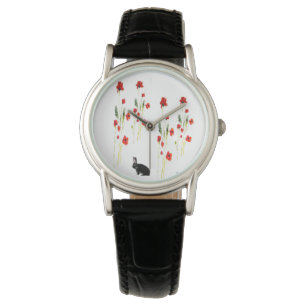 Poppy Flowers Bunny Rabbit Watch
