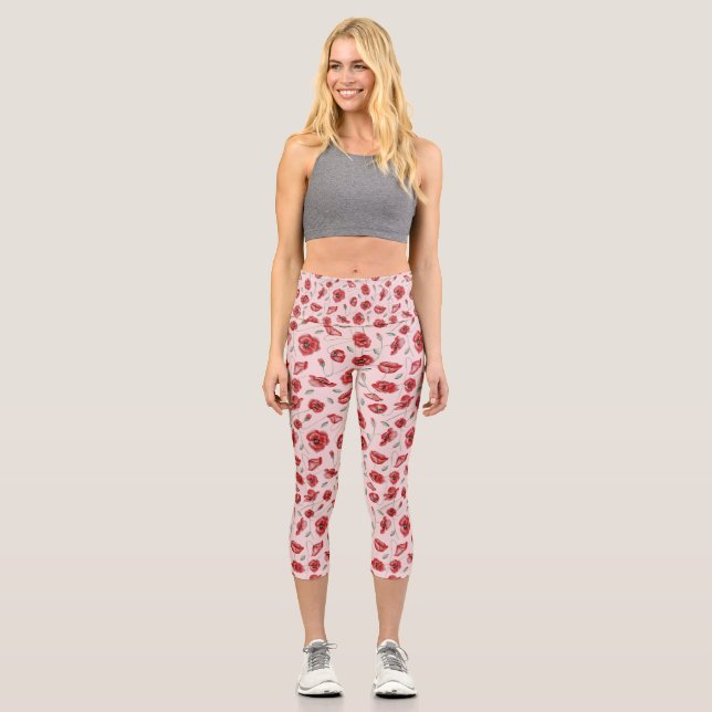 Poppy Flowers Capri Leggings (Front)