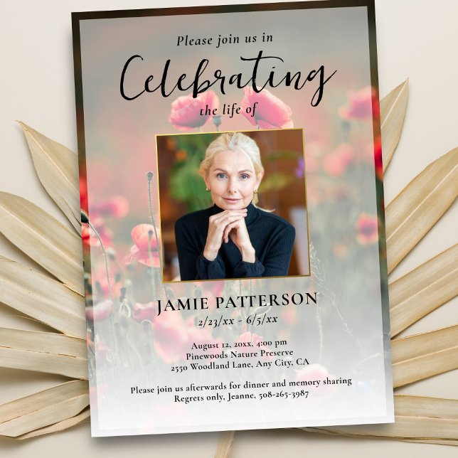 Poppy Flowers Celebration of Life Photo, Funeral Invitation (Creator Uploaded)
