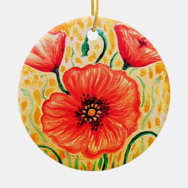 Poppy flowers ceramic ornament (Front)