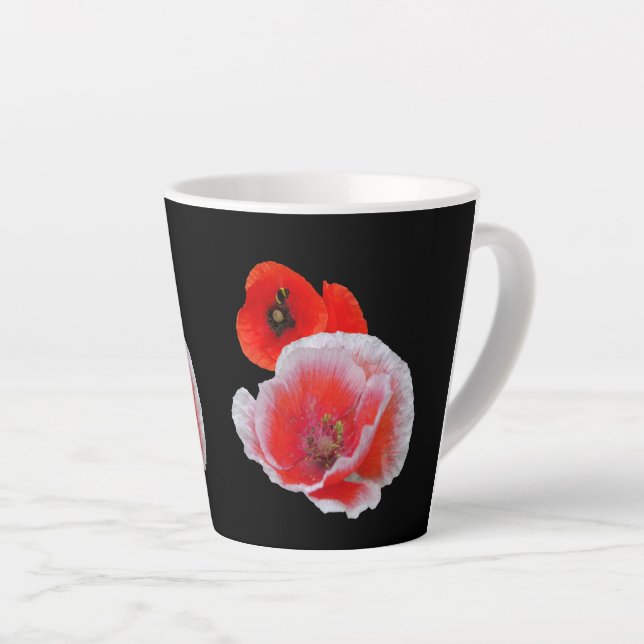 Poppy Flowers Close up Cust. Black Latte Mug (Right Angle)