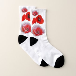 Poppy Flowers Close Up Cust. White Socks
