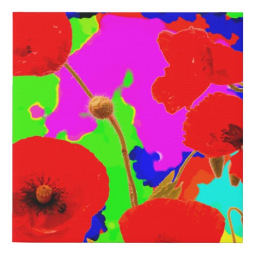 Poppy Flowers Colorful Bright Art Floral Abstract Faux Canvas Print