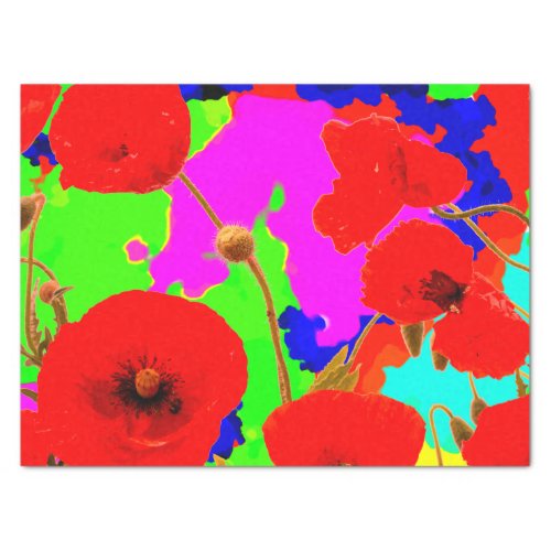 Poppy Flowers Colorful Bright Art Floral Abstract Tissue Paper