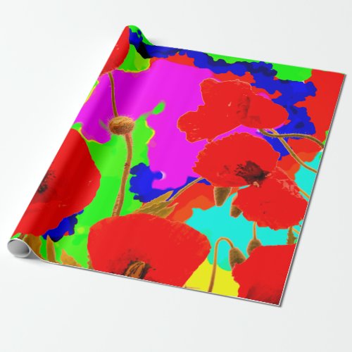Poppy Flowers Colorful Bright Art Floral Abstract Wrapping Paper