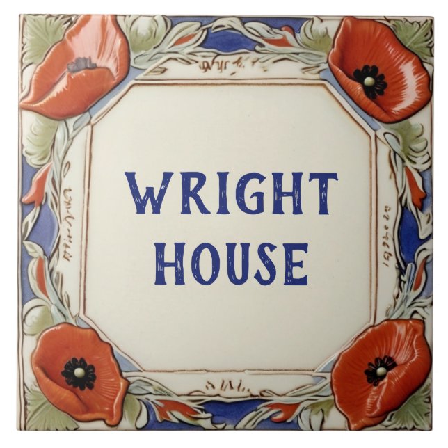 Poppy Flowers Custom House Name Plate Sign Plaque Ceramic Tile (Front)