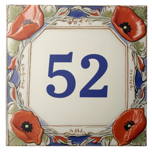 Poppy Flowers Door House Number Plate Sign Plaque Ceramic Tile (Front)