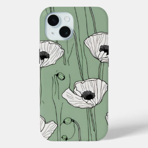 Poppy flowers drawing green floral phone case