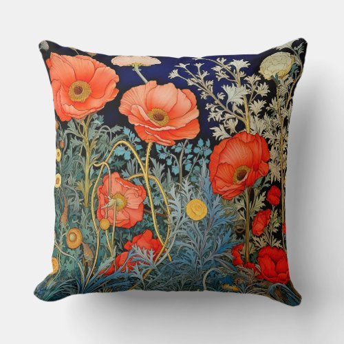 Poppy Flowers Farmhouse Decor Throw Pillow