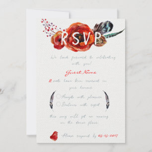 Poppy Flowers Floral RSVP Wedding Invitation