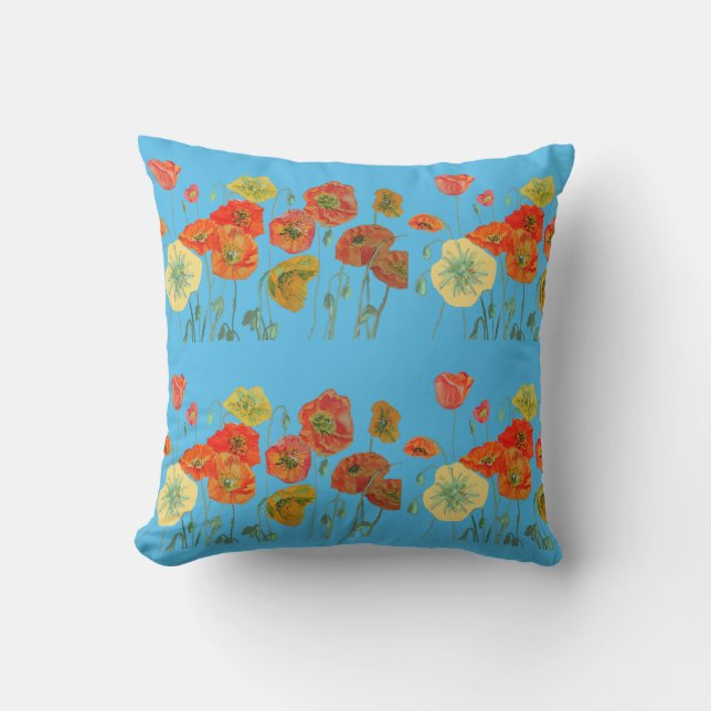 Poppy Flowers floralPoppies Waterercolor Cushion (Front)