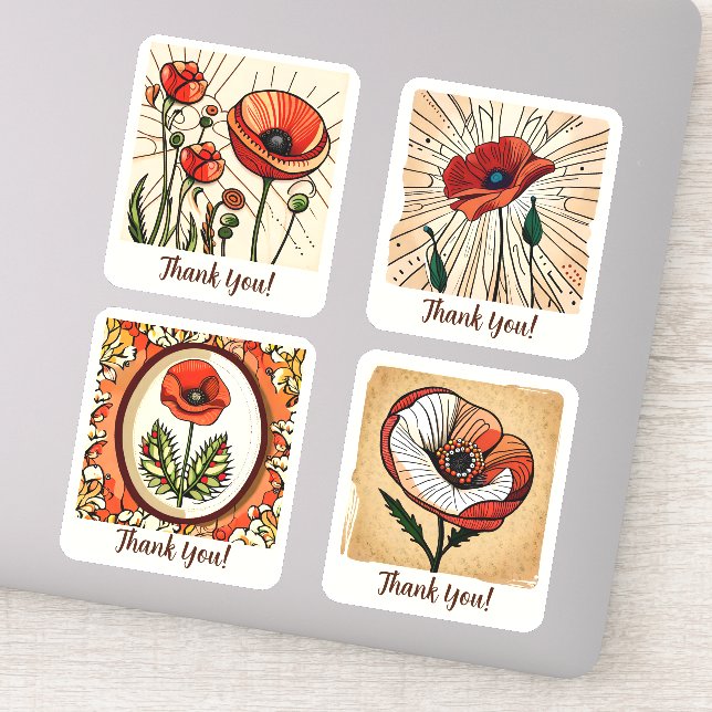 Poppy Flowers Groovy Retro Personalized Sticker (Detail)