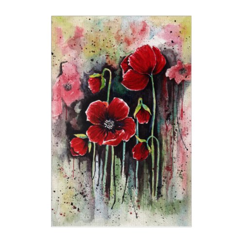 Poppy Flowers In Watercolor  Acrylic Print
