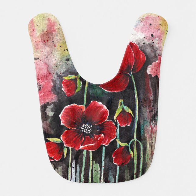 Poppy Flowers In Watercolor  Bib (Front)